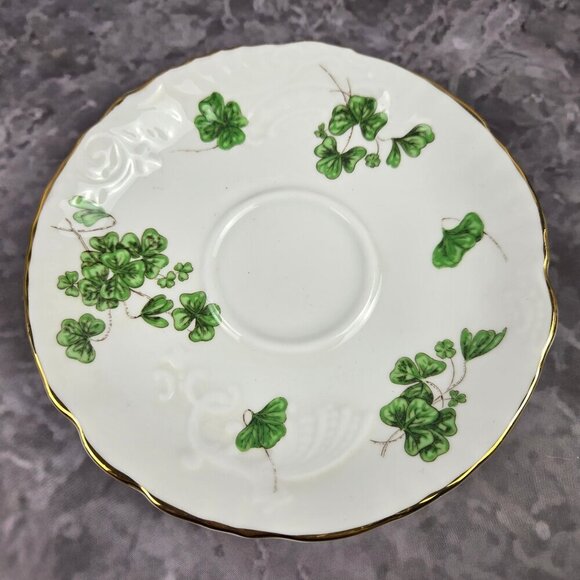 Hammersley & Co Lucky Shamrock Tea Cup & Saucer Bone China Gold Trim Vintage - Picture 5 of 16